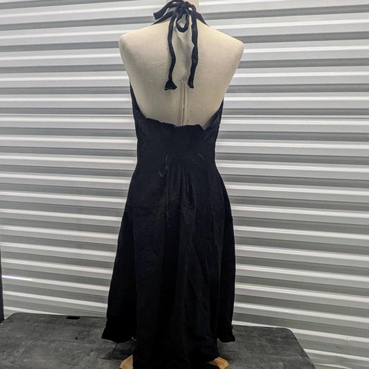 Vintage Black Cotton Halter Dress