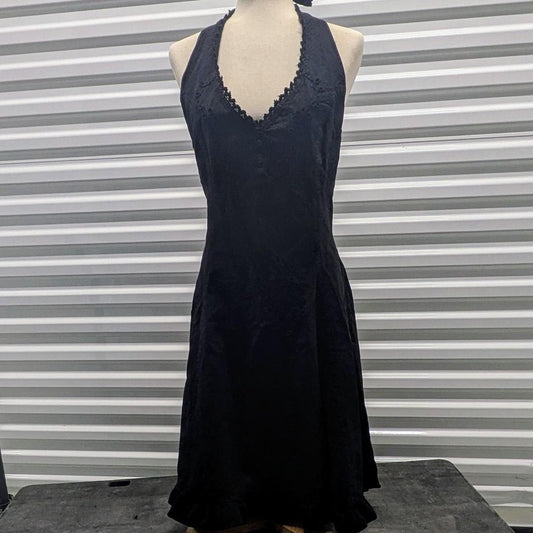 Vintage Black Cotton Halter Dress