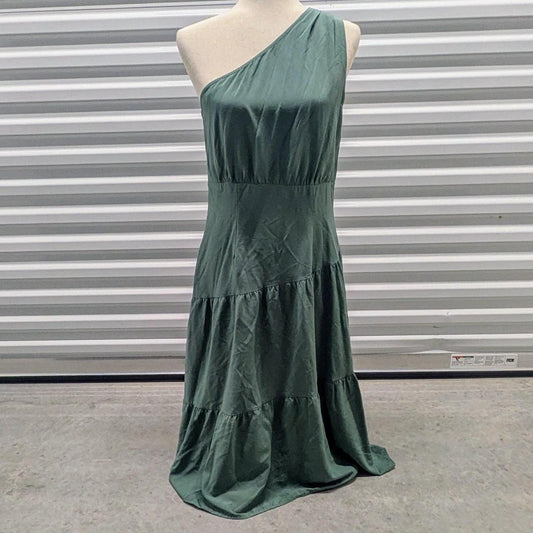 Green One Shoulder Midi Dress