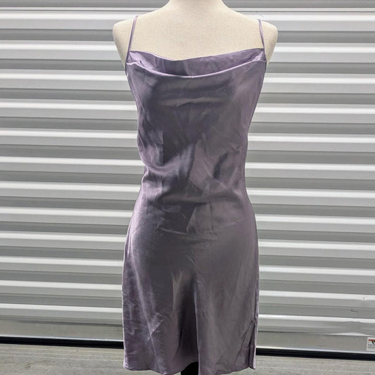 Lilac Satin Cowl Neck Mini